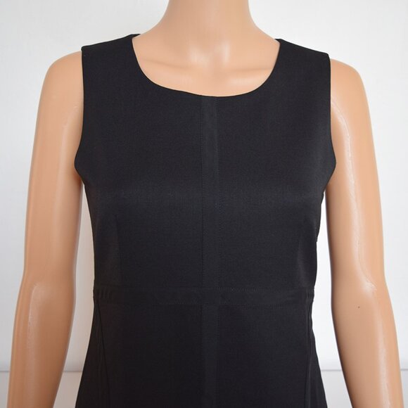 Theory Stretch Wool Black Sleeveless A-Line Silhouette Dress with Silk Inserts. - Picture 4 of 12